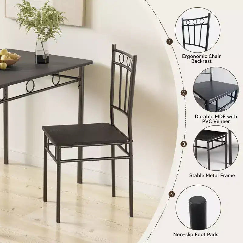 Dyonery Dining Table Set for 4, 5-Piece Rectangular Kitchen Table Chair Set for Small Space,Dinette,Apartment