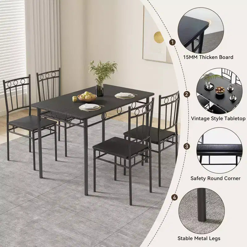 Dyonery Dining Table Set for 4, 5-Piece Rectangular Kitchen Table Chair Set for Small Space,Dinette,Apartment