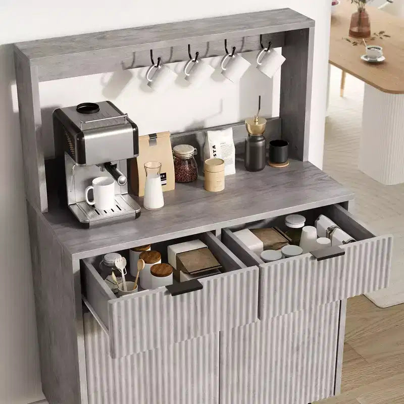 48'' Sideboard Buffet Cabinet, Fluted Coffee Bar Cabinet with 2 Drawers & Adjustable Shelves, Wooden Console Table, Kitchen Storage Cabinet