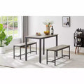 CuisinSmart 3 Piece Dining Table Set, Dining Room Table Set with Benches, Steel Frames, Industrial Bar Table Set, Dining Table Set, Grey