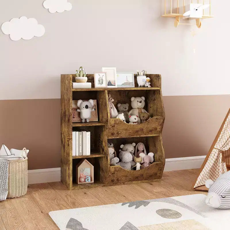 Kids Bookshelf and Toy Storage, 3 Tier Toy Storage Organizer, 5 Cube Storage Cabinet, Toddler Bookshelf