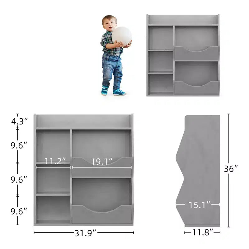 Kids Bookshelf and Toy Storage, 3 Tier Toy Storage Organizer, 5 Cube Storage Cabinet, Toddler Bookshelf