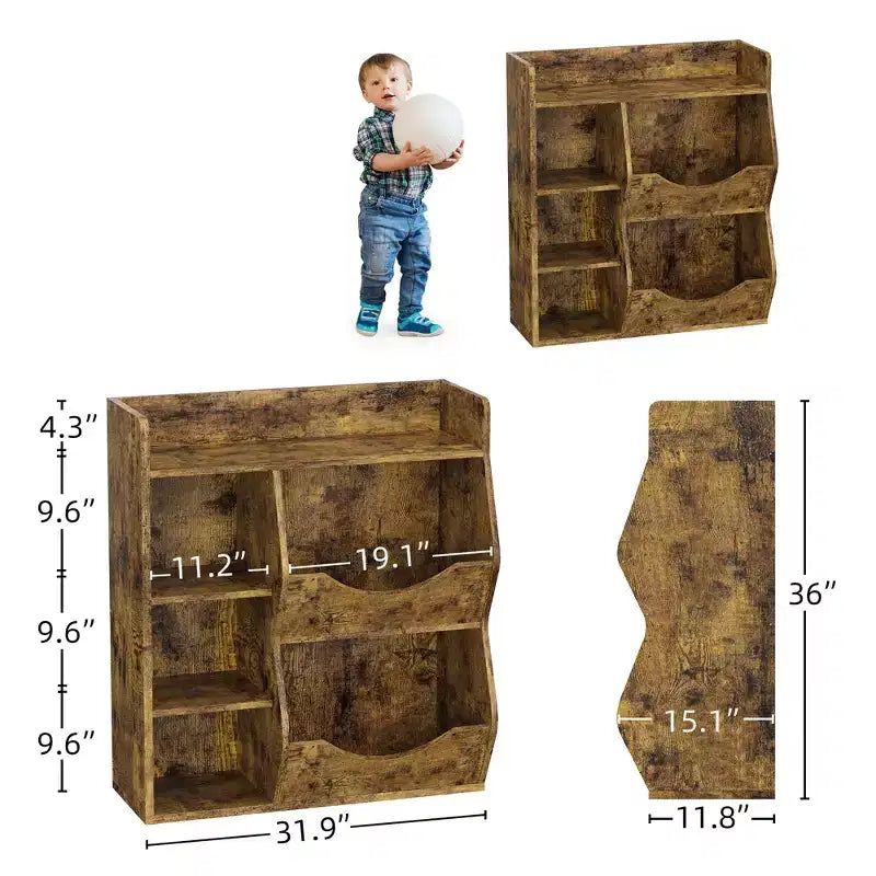 Kids Bookshelf and Toy Storage, 3 Tier Toy Storage Organizer, 5 Cube Storage Cabinet, Toddler Bookshelf