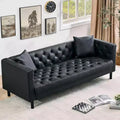 78 Chesterfield PU Leather Sofa, Handmade Button Tufted 3-Seater Couch with Deep Seat & 2 Pillows, Rolled Arms, for Living Room, Apartment