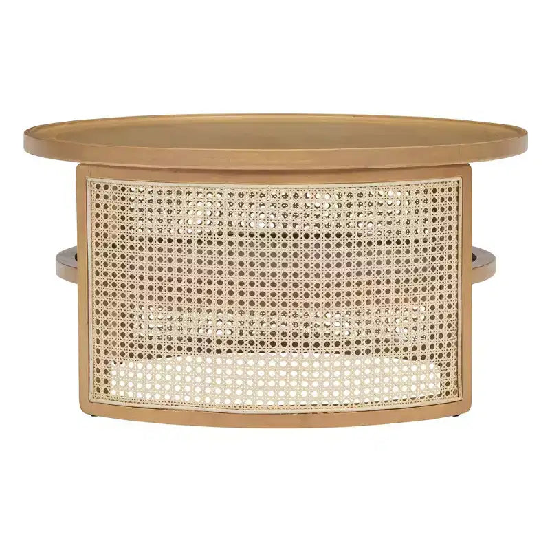 Okak 4-Pc Modular Rattan Coffee Table, Convertible Round/Square with Storage, Solid Wood & Weaving Center Table for Living Room