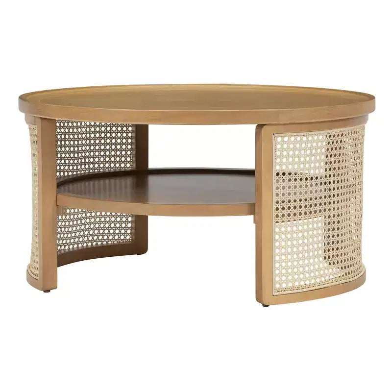 Okak 4-Pc Modular Rattan Coffee Table, Convertible Round/Square with Storage, Solid Wood & Weaving Center Table for Living Room