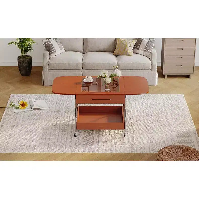 Okak 4-Pc Modular Rattan Coffee Table, Convertible Round/Square with Storage, Solid Wood & Weaving Center Table for Living Room