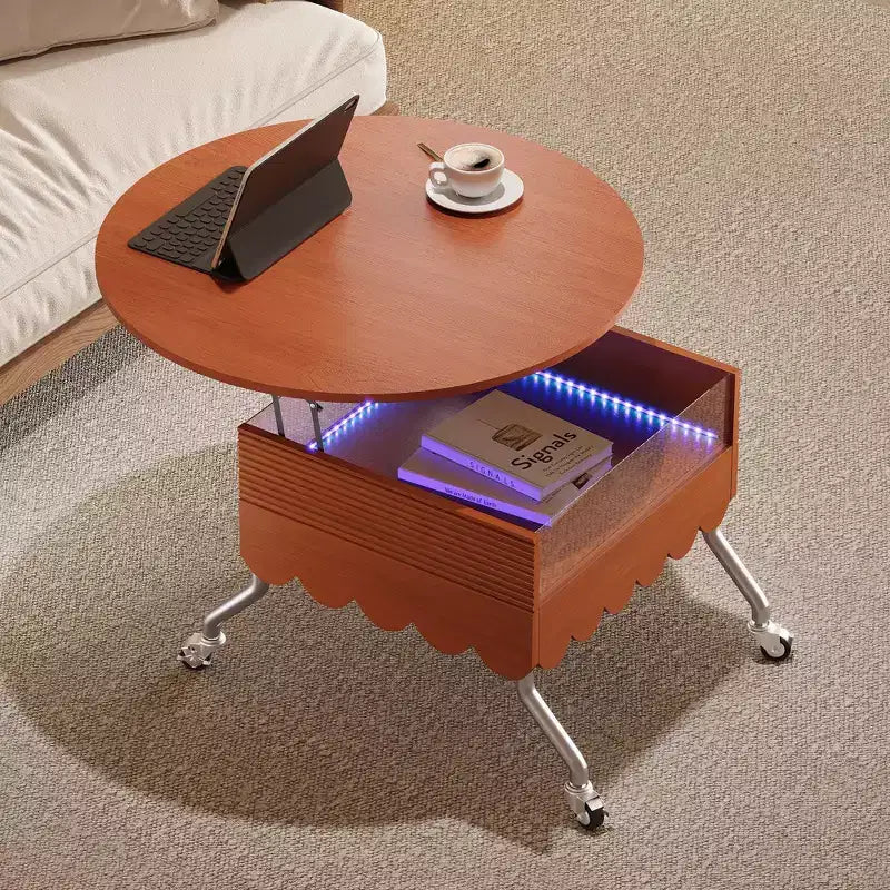 Okak 4-Pc Modular Rattan Coffee Table, Convertible Round/Square with Storage, Solid Wood & Weaving Center Table for Living Room