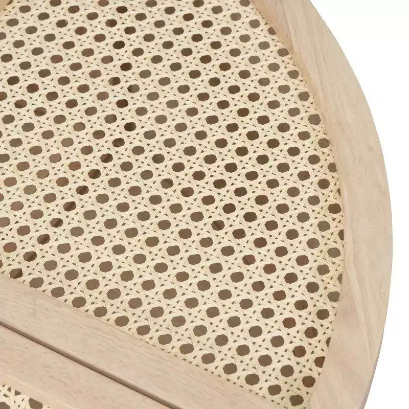 Okak 4-Pc Modular Rattan Coffee Table, Convertible Round/Square with Storage, Solid Wood & Weaving Center Table for Living Room