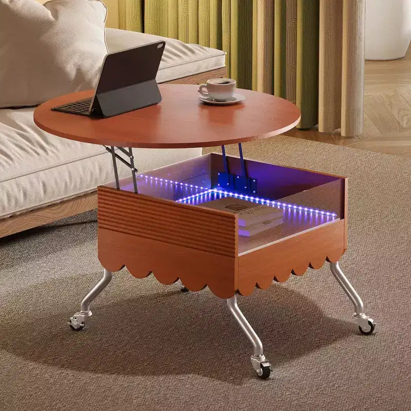 Okak 4-Pc Modular Rattan Coffee Table, Convertible Round/Square with Storage, Solid Wood & Weaving Center Table for Living Room