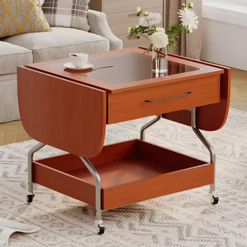 Okak 4-Pc Modular Rattan Coffee Table, Convertible Round/Square with Storage, Solid Wood & Weaving Center Table for Living Room