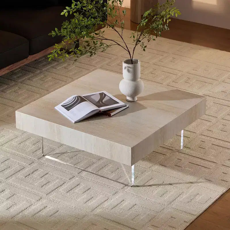 Okak Modern Wave-Edge Coffee Side Table Set of 2, Fiberglass & No Assembly End Tables, Apartment Size for Living Room & Bedroom