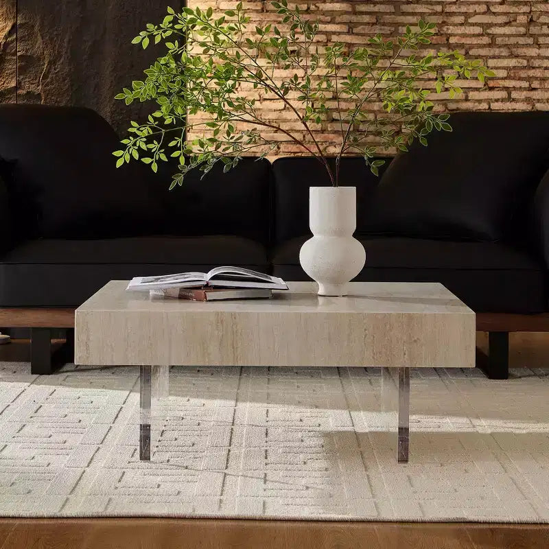 Okak Modern Wave-Edge Coffee Side Table Set of 2, Fiberglass & No Assembly End Tables, Apartment Size for Living Room & Bedroom