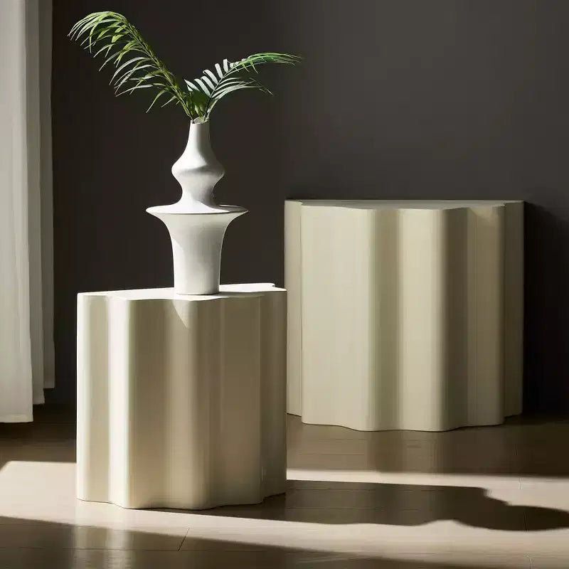 Okak Modern Wave-Edge Coffee Side Table Set of 2, Fiberglass & No Assembly End Tables, Apartment Size for Living Room & Bedroom