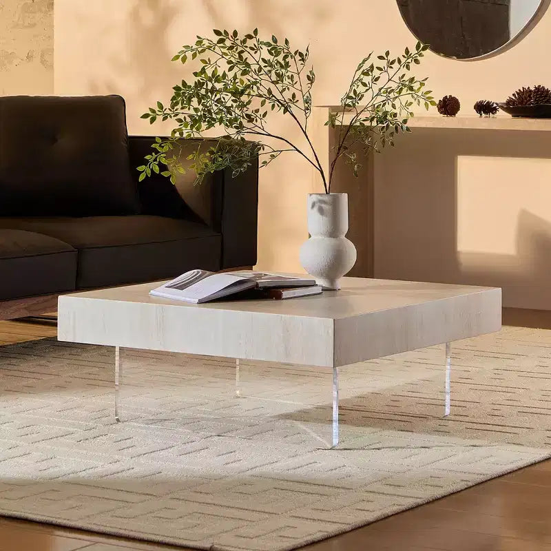 Okak Modern Wave-Edge Coffee Side Table Set of 2, Fiberglass & No Assembly End Tables, Apartment Size for Living Room & Bedroom