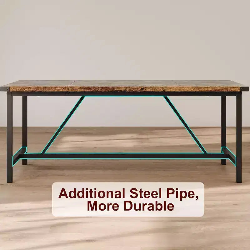 71-Inch Rectangular Dining Table for 8, Large Industrial Wood Kitchen Table with Durable Metal Frame, Perfect for Big Families