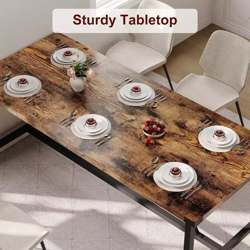 71-Inch Rectangular Dining Table for 8, Large Industrial Wood Kitchen Table with Durable Metal Frame, Perfect for Big Families