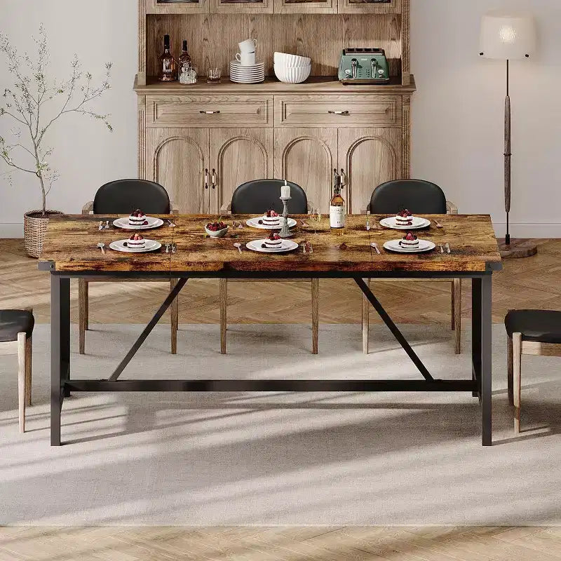 71-Inch Rectangular Dining Table for 8, Large Industrial Wood Kitchen Table with Durable Metal Frame, Perfect for Big Families