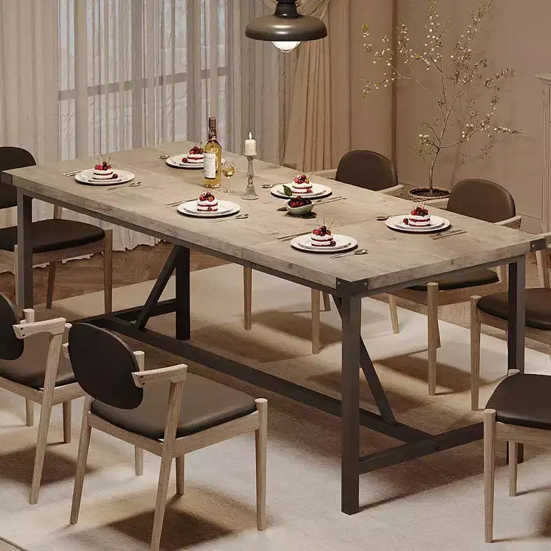 71-Inch Rectangular Dining Table for 8, Large Industrial Wood Kitchen Table with Durable Metal Frame, Perfect for Big Families