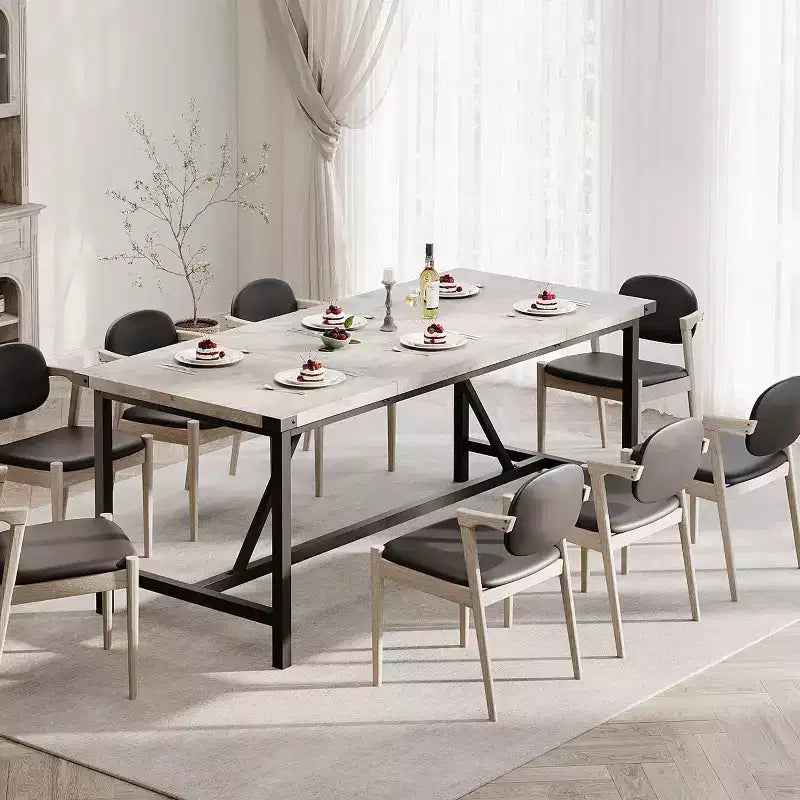 71-Inch Rectangular Dining Table for 8, Large Industrial Wood Kitchen Table with Durable Metal Frame, Perfect for Big Families