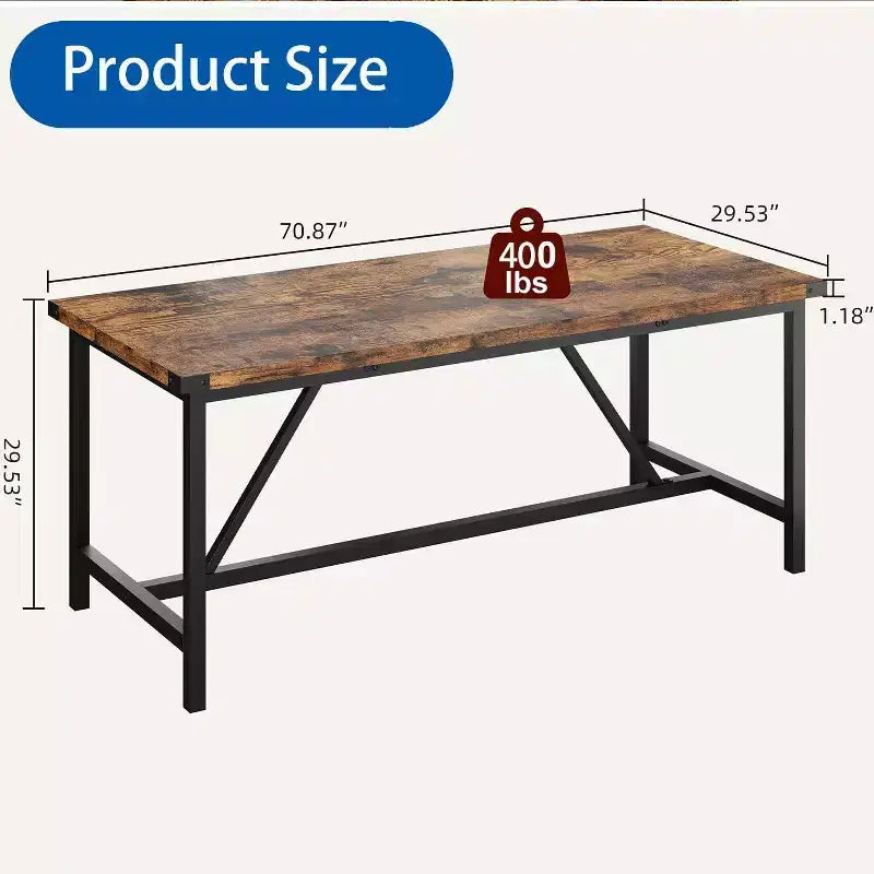 71-Inch Rectangular Dining Table for 8, Large Industrial Wood Kitchen Table with Durable Metal Frame, Perfect for Big Families
