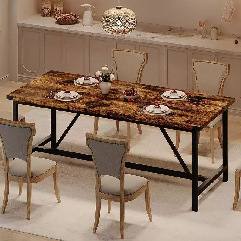 71-Inch Rectangular Dining Table for 8, Large Industrial Wood Kitchen Table with Durable Metal Frame, Perfect for Big Families