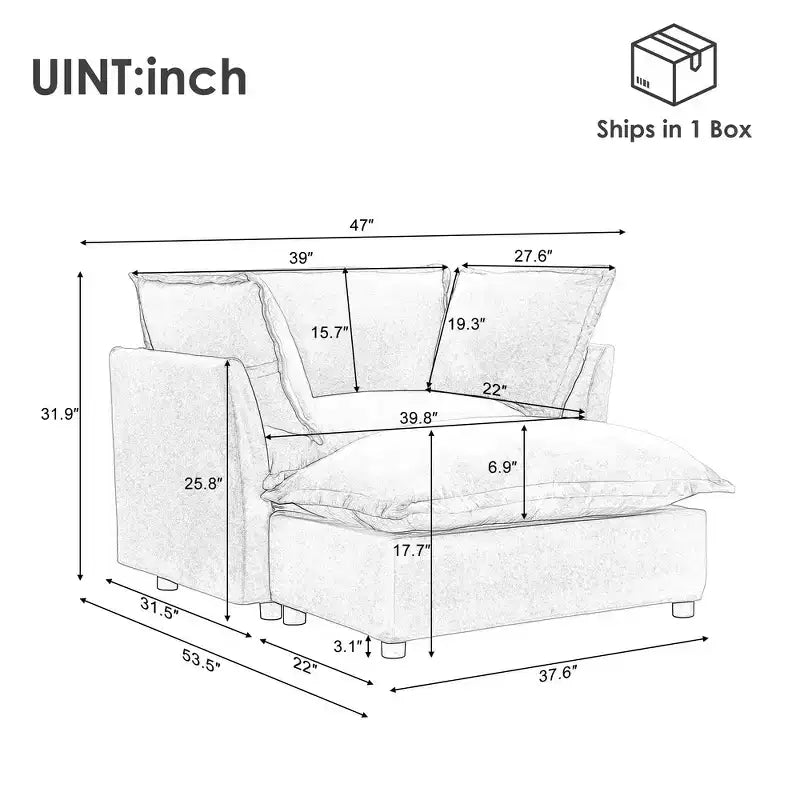Whisen Chenille Armchair Sofa with Movable Ottoman, Wide Seat, Curved Armrests and Soft Pillows