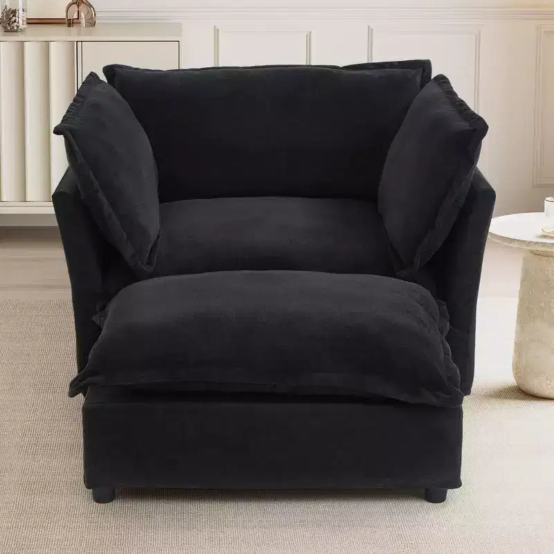 Whisen Chenille Armchair Sofa with Movable Ottoman, Wide Seat, Curved Armrests and Soft Pillows