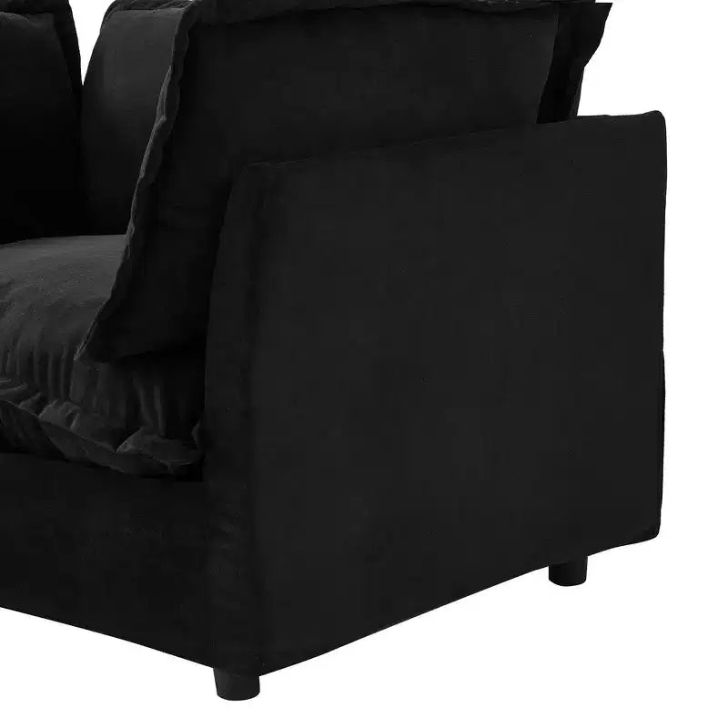 Whisen Chenille Armchair Sofa with Movable Ottoman, Wide Seat, Curved Armrests and Soft Pillows