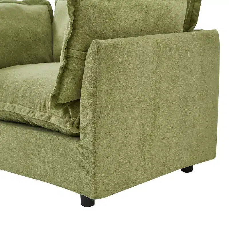 Whisen Chenille Armchair Sofa with Movable Ottoman, Wide Seat, Curved Armrests and Soft Pillows