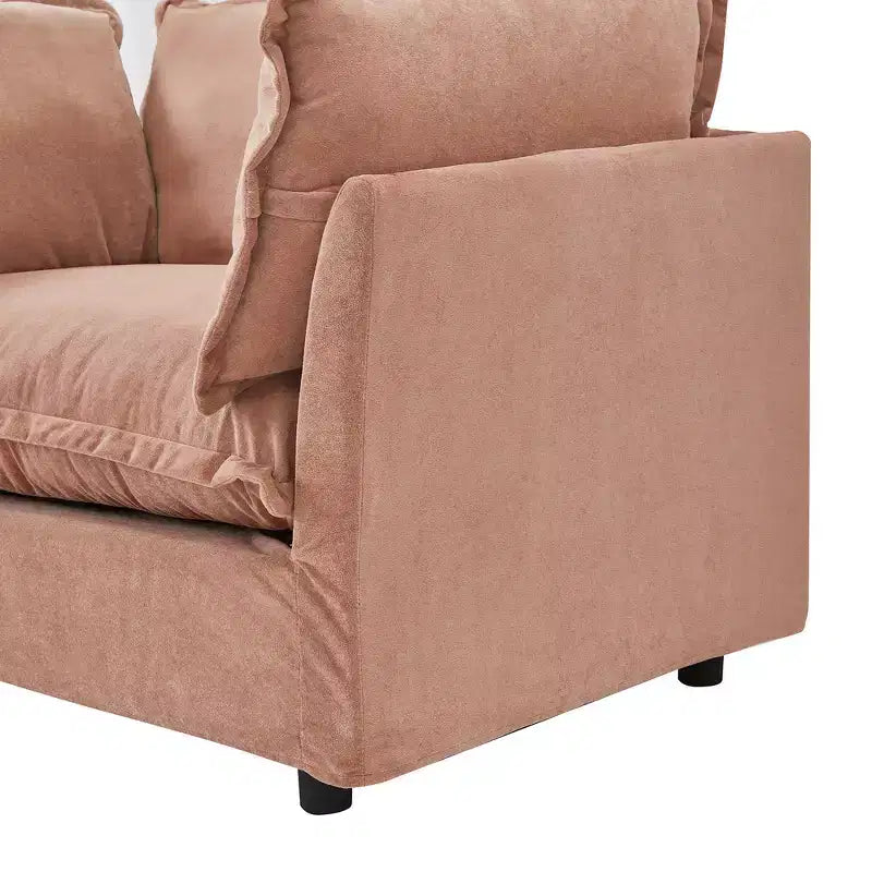 Whisen Chenille Armchair Sofa with Movable Ottoman, Wide Seat, Curved Armrests and Soft Pillows