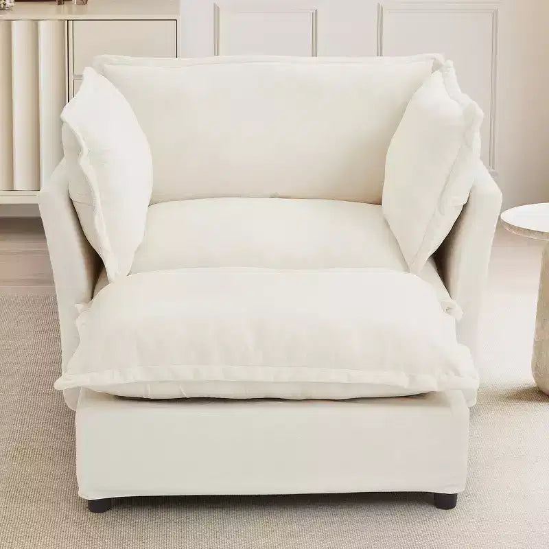 Whisen Chenille Armchair Sofa with Movable Ottoman, Wide Seat, Curved Armrests and Soft Pillows