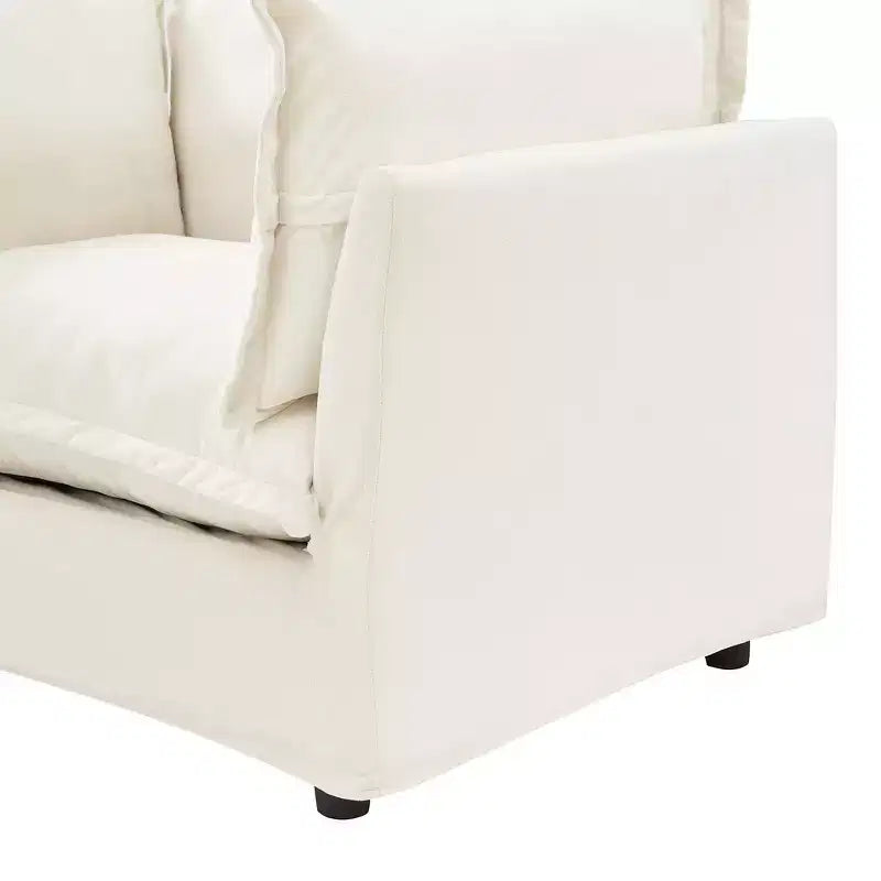 Whisen Chenille Armchair Sofa with Movable Ottoman, Wide Seat, Curved Armrests and Soft Pillows