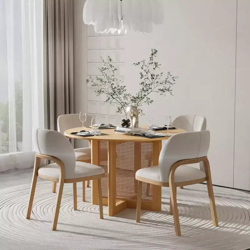 PexFix 46 x 46 Farmhouse Kitchen Dining Room Table Furniture Round Oak Kitchen Table with Rattan Woven Legs for Kitchen Bar Living Room