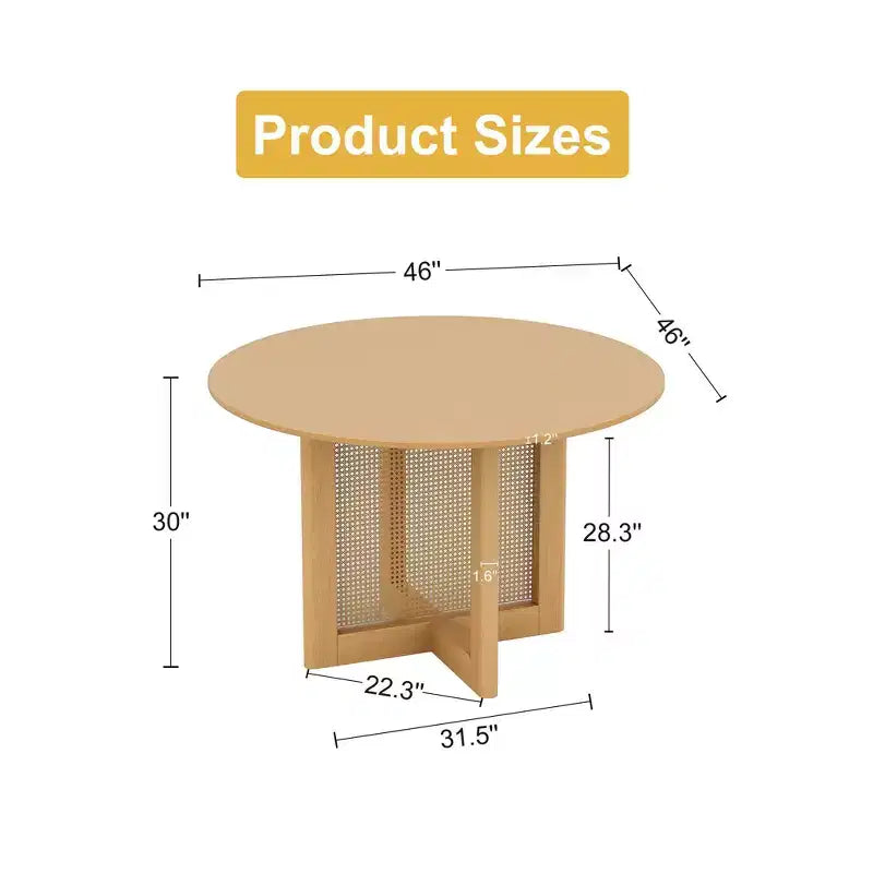 PexFix 46 x 46 Farmhouse Kitchen Dining Room Table Furniture Round Oak Kitchen Table with Rattan Woven Legs for Kitchen Bar Living Room