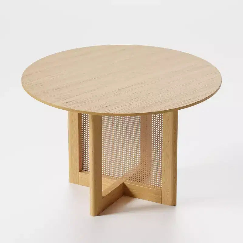 PexFix 46 x 46 Farmhouse Kitchen Dining Room Table Furniture Round Oak Kitchen Table with Rattan Woven Legs for Kitchen Bar Living Room