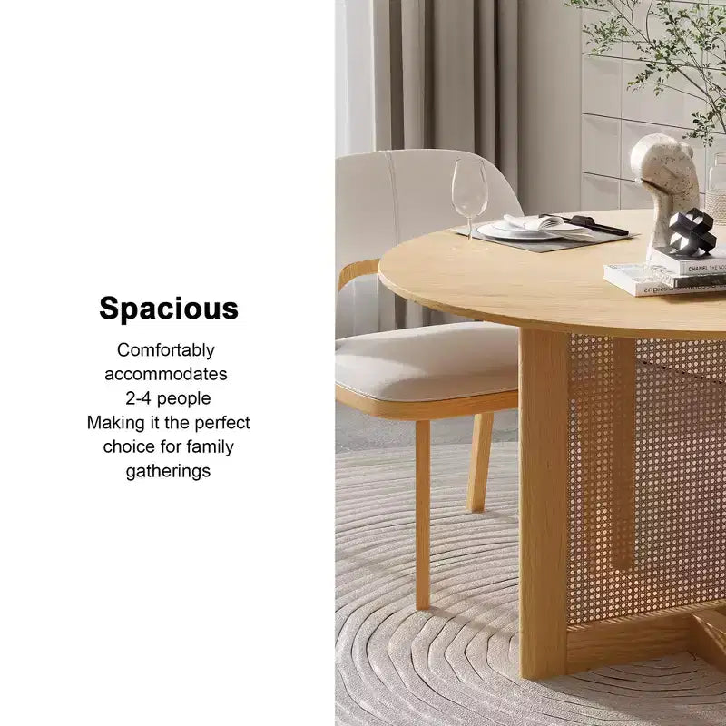 PexFix 46 x 46 Farmhouse Kitchen Dining Room Table Furniture Round Oak Kitchen Table with Rattan Woven Legs for Kitchen Bar Living Room