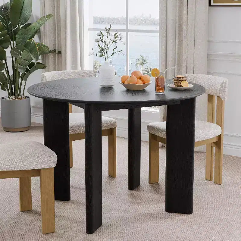 PexFix 42 Black Solid Wood Farmhouse Dining Table Round Wood Top for Modern Dining Rooms & Family Gatherings