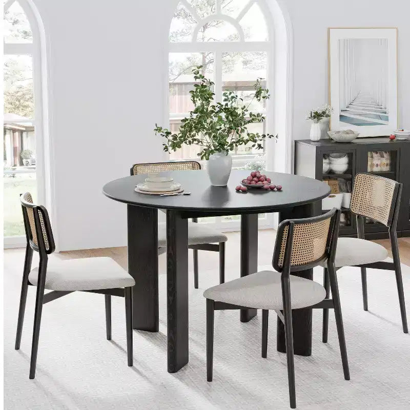 PexFix 42 Black Solid Wood Farmhouse Dining Table Round Wood Top for Modern Dining Rooms & Family Gatherings