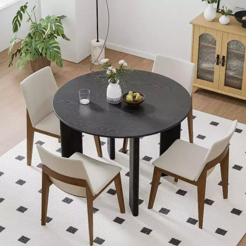 PexFix 42 Black Solid Wood Farmhouse Dining Table Round Wood Top for Modern Dining Rooms & Family Gatherings