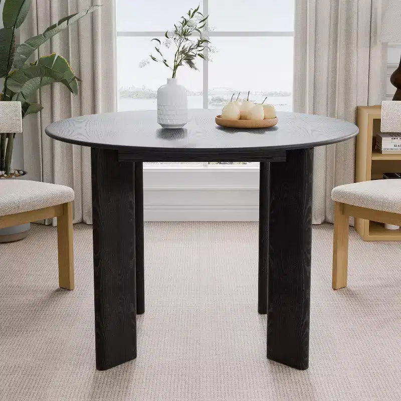 PexFix 42 Black Solid Wood Farmhouse Dining Table Round Wood Top for Modern Dining Rooms & Family Gatherings