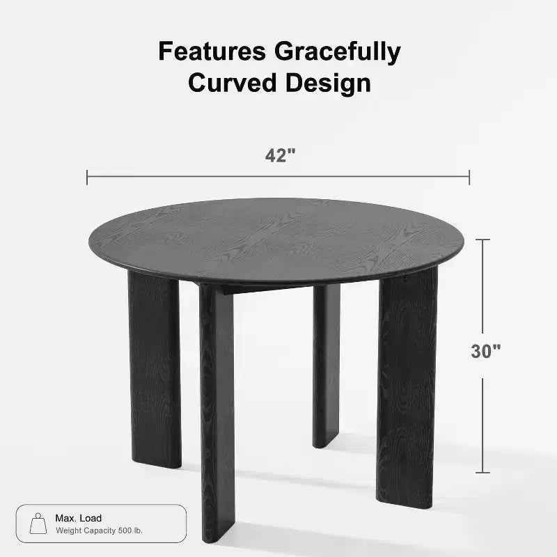 PexFix 42 Black Solid Wood Farmhouse Dining Table Round Wood Top for Modern Dining Rooms & Family Gatherings