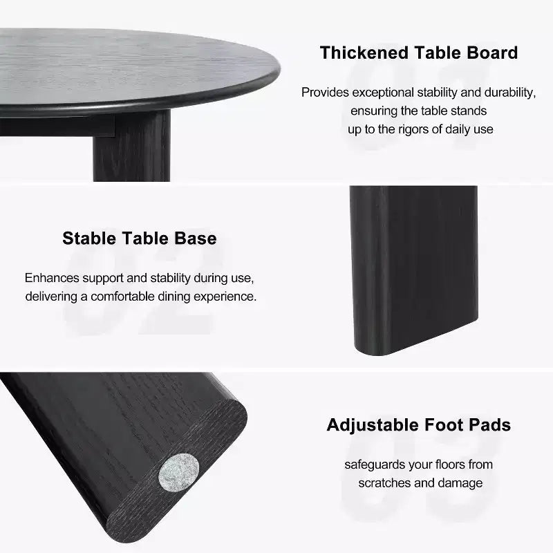 PexFix 42 Black Solid Wood Farmhouse Dining Table Round Wood Top for Modern Dining Rooms & Family Gatherings