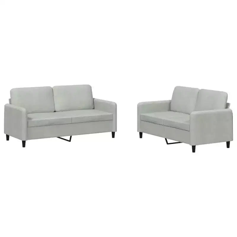vidaXL 2 Piece Sofa Set in Light Gray Velvet - Comfortable Seating with Thick Padding and Durable Material for Living Room or Office Space