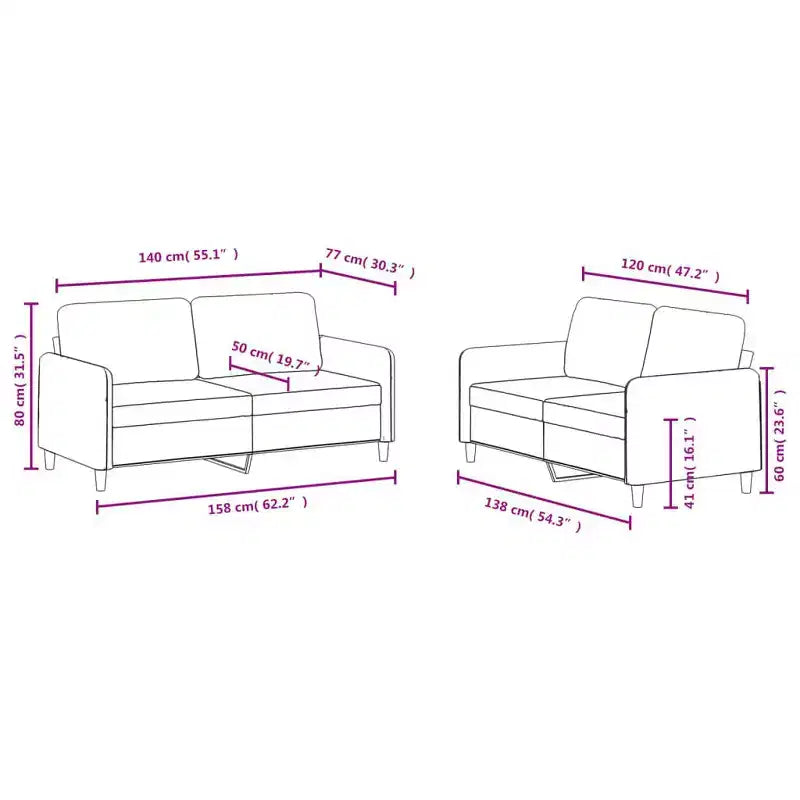 vidaXL 2 Piece Sofa Set in Light Gray Velvet - Comfortable Seating with Thick Padding and Durable Material for Living Room or Office Space