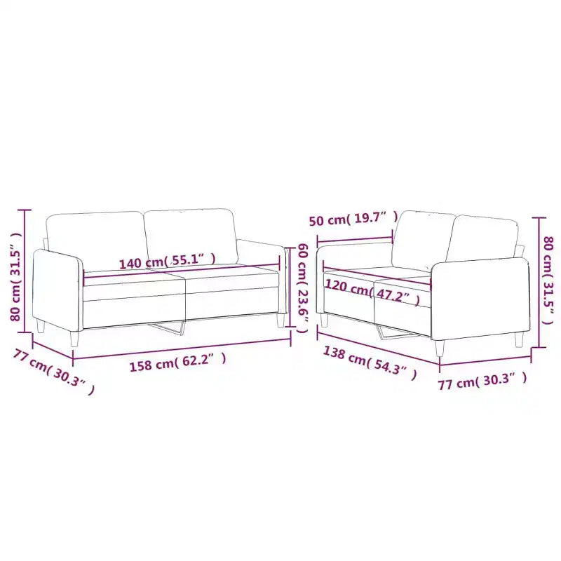 vidaXL 2-Piece Sofa Set with Cushions in Black Fabric - Durable and Comfortable Seating for Indoor/Outdoor Use with Plywood and Metal Frame
