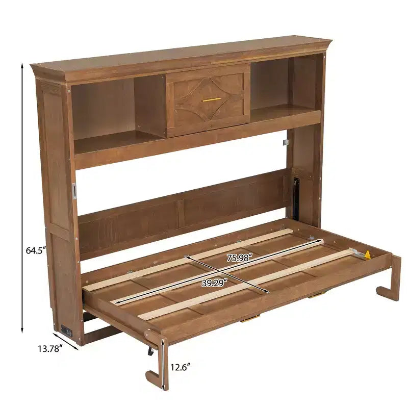 Whisen Wood Twin Size Murphy Bed with Charging Station and a Drawer