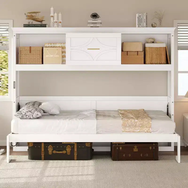 Whisen Wood Twin Size Murphy Bed with Charging Station and a Drawer