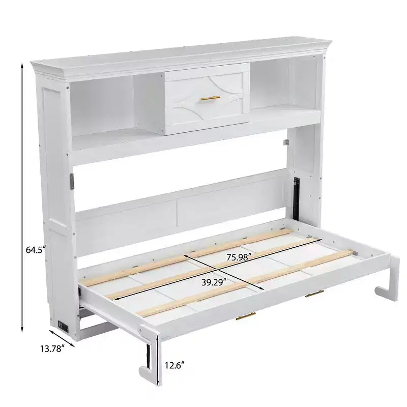 Whisen Wood Twin Size Murphy Bed with Charging Station and a Drawer