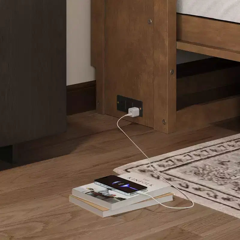 Whisen Wood Twin Size Murphy Bed with Charging Station and a Drawer